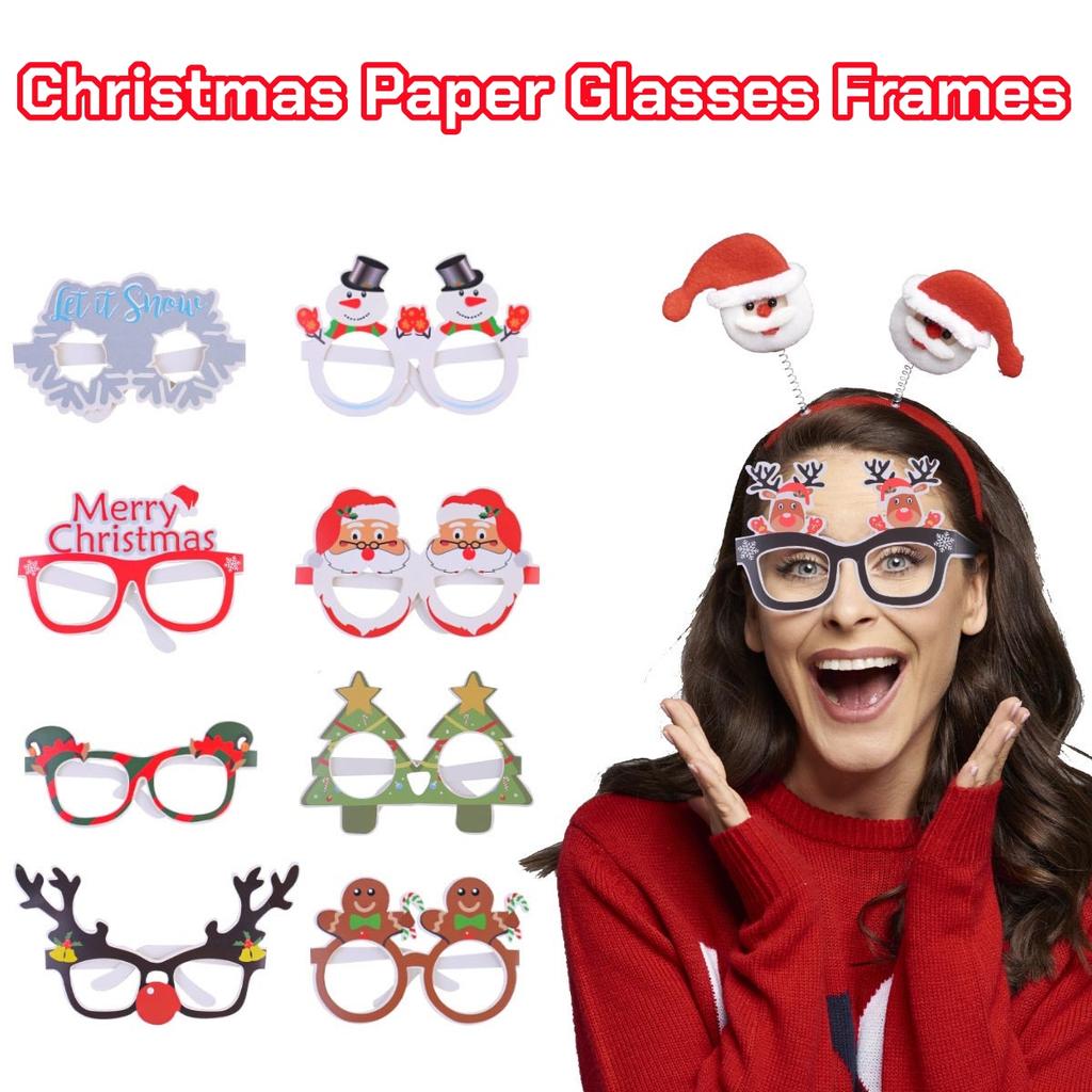 9pcs/set Christmas Eyeglasses Frames Santa Claus Snowman Pattern Funny Santa Paper Glasses Merry Christmas Gifts Happy New Year