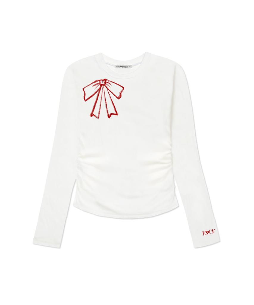 ESCAPEFROM Crayon Ribbon Print Slim Fit Shirred Long Sleeve [4 Colors]
