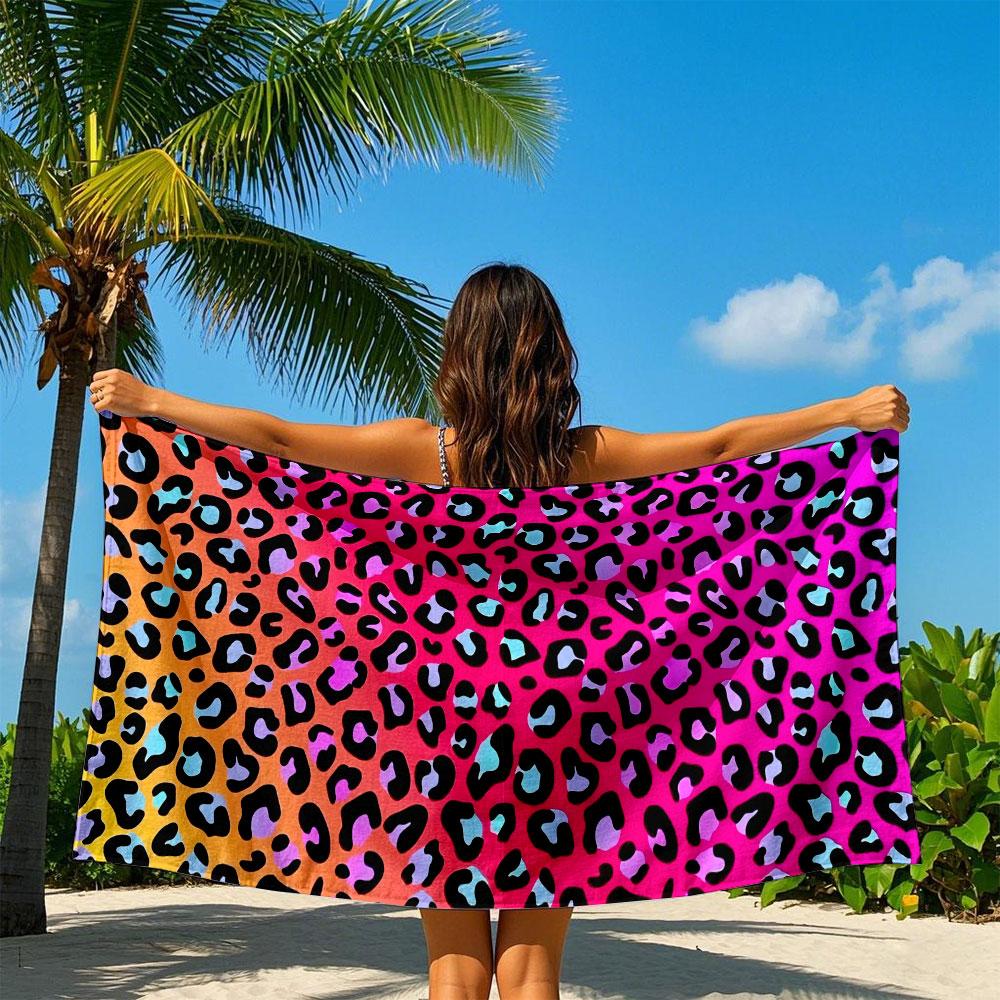 Neon Leopard Quick Drying Bath Towel Microfiber Beach Towel Light Weight Swimming Camping Yoga Beach Out