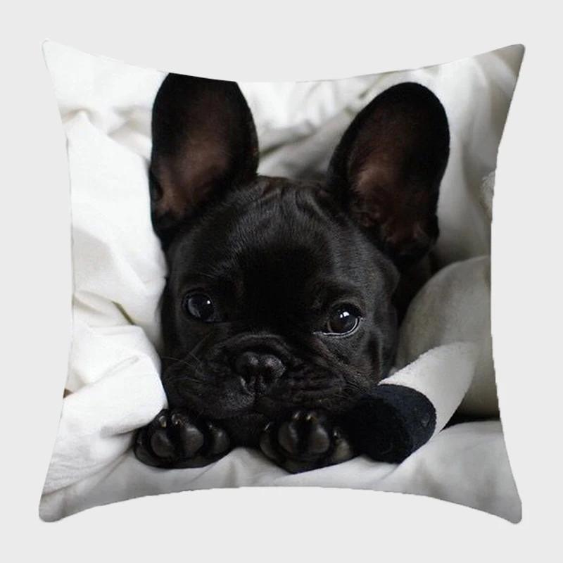 Bulldog Polyester Cushion Cover Modern French Bulldog Pillowcase Sofa Throw Pillow Cover Decorative Pillowcase For Couch Bed Car