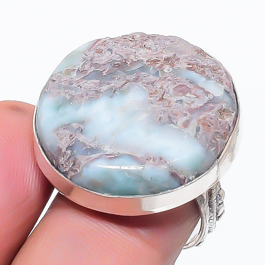 Larimar Gemstone 925 Sterling Silver Jewelry Ring Size 8
