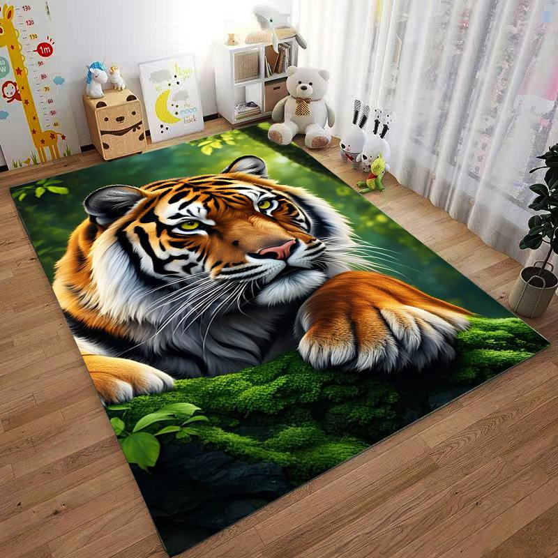 Realistic Tiger Print Carpet for Living Room Decor with Forest Theme Suitable for use as an anti-slip for living room bedroom sofas