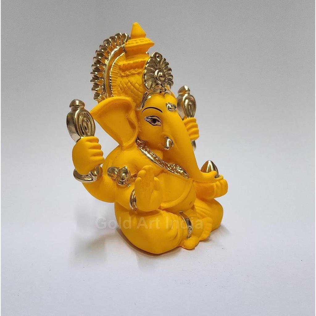 Handcrafted Mango Terracotta Ganesha with Golden Jewelry for Car Dashboard, Home/Office Decor, Gifting/Housewarming Gifts