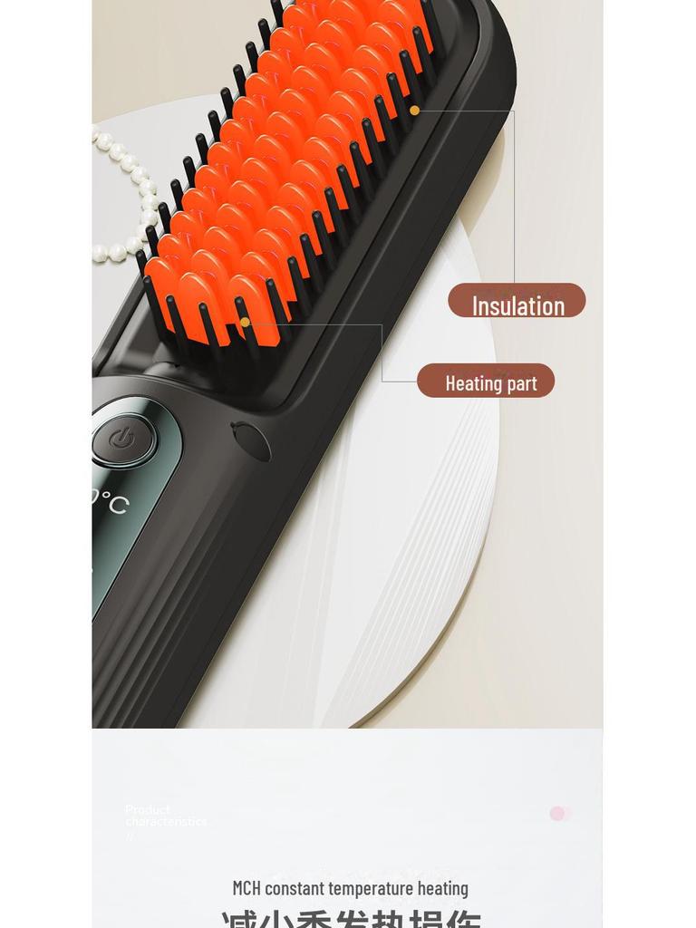 Portable Wireless Hair Straightening Comb with Negative Ions, No Damage, Mini Styling and Curling Tool