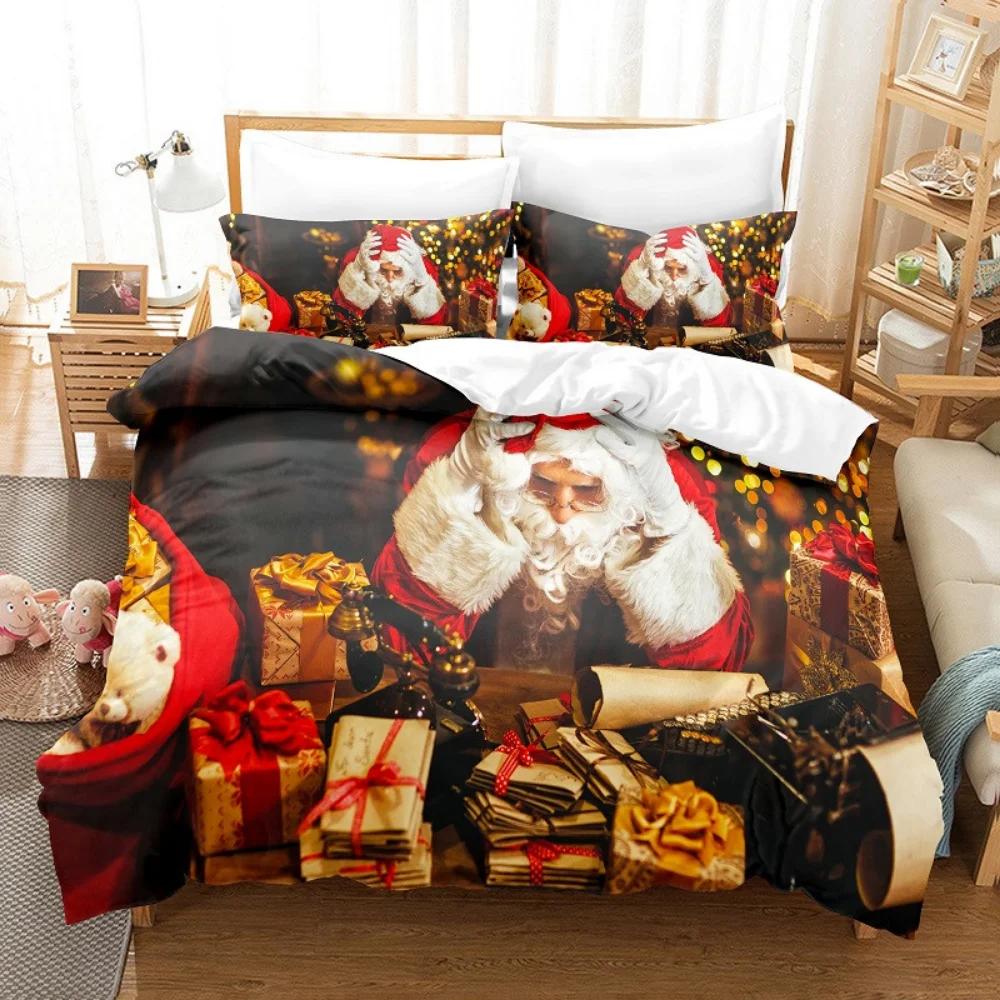 Christmas Elk Santa Claus Duvet Cover Celebrate Merry Christmas And Happy New Year For Kids Boys Girls Holiday Room Decor Gifts