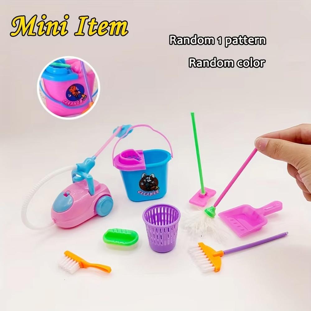 Discover Intime Unisex 9Pcs Collection Miniature Mop Dust Cleaner Doll Housework Cleaning Supplies Tools Collection Dollhouse Furniture Decoration Doll Accessories