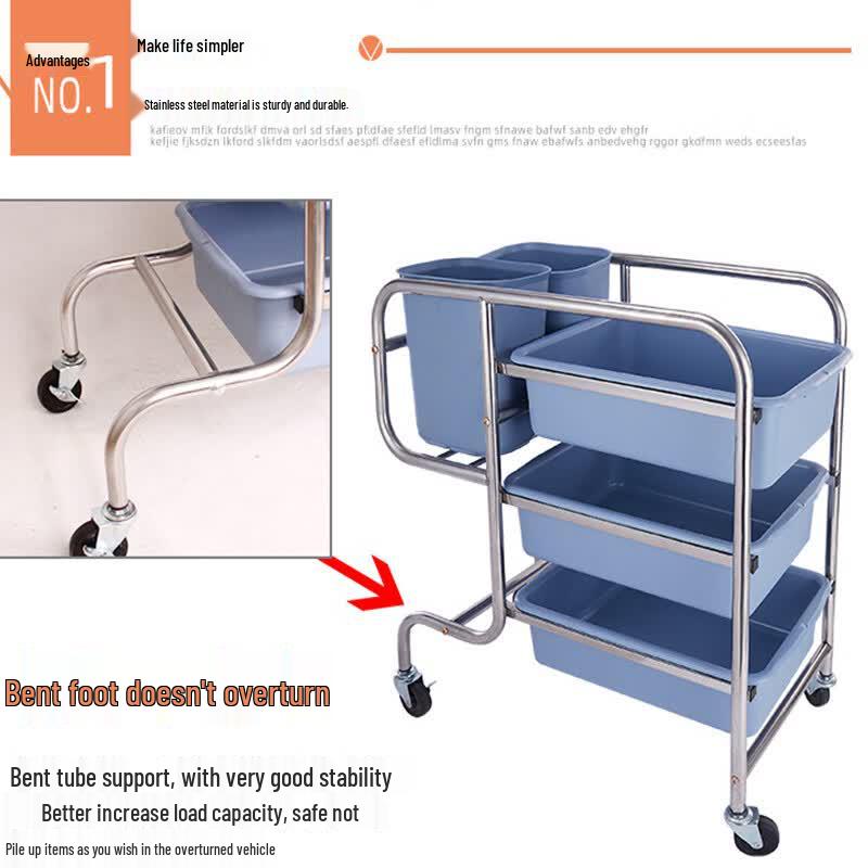 Multi-functional Food Service Cart with Trash Bin