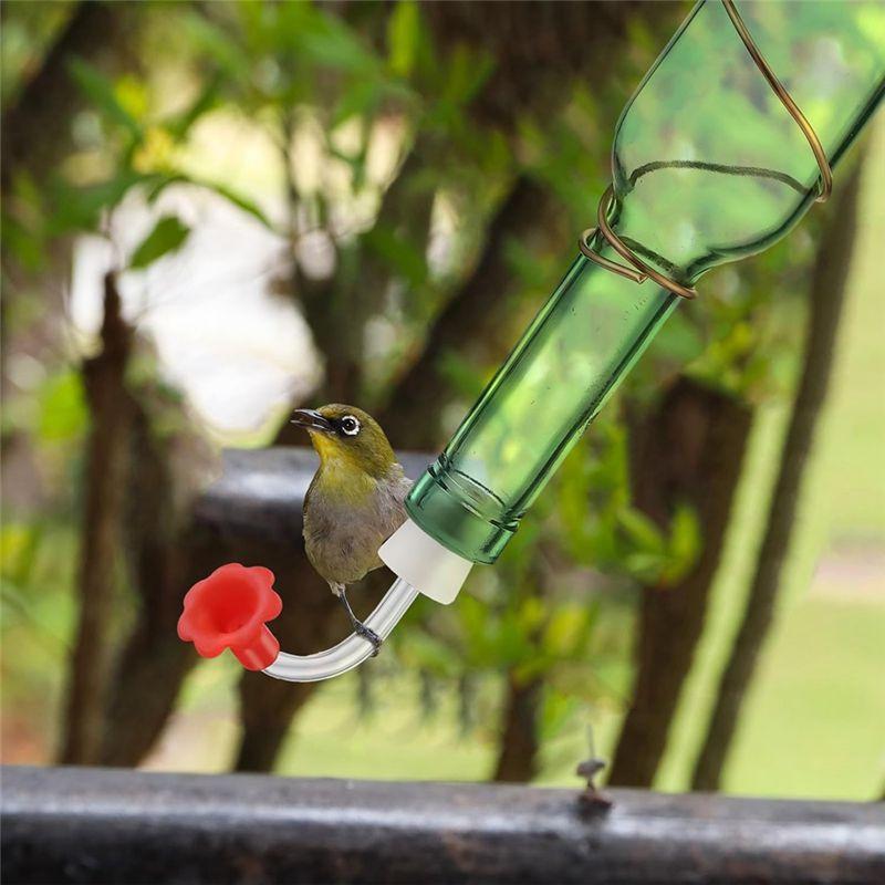 M-Modern-6Pcs Hummingbird Feeder Tubes And Stoppers With Red Floral Tip For Outdoor Making Your Own Bird Feeders