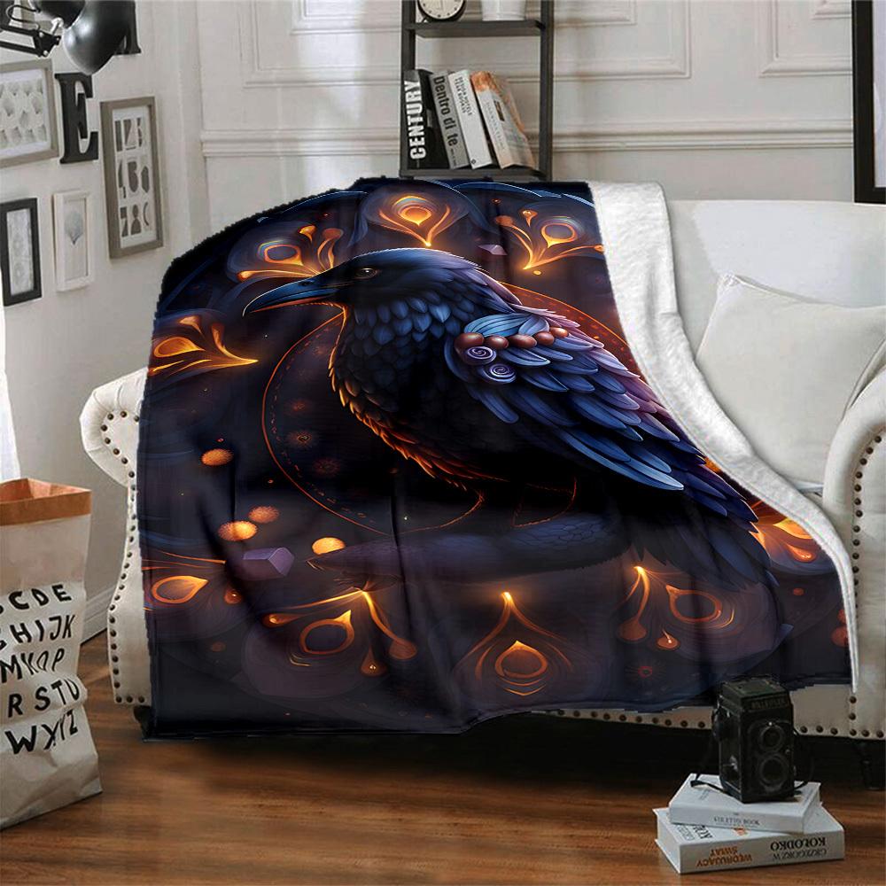 1pc Raven Feather Ornament Blanket Lightweight Flannel Blanket Throw Blanket For Sofa, Bed, Travel, Camping, Livingroom, Couch, Chair, And Bed yy25090