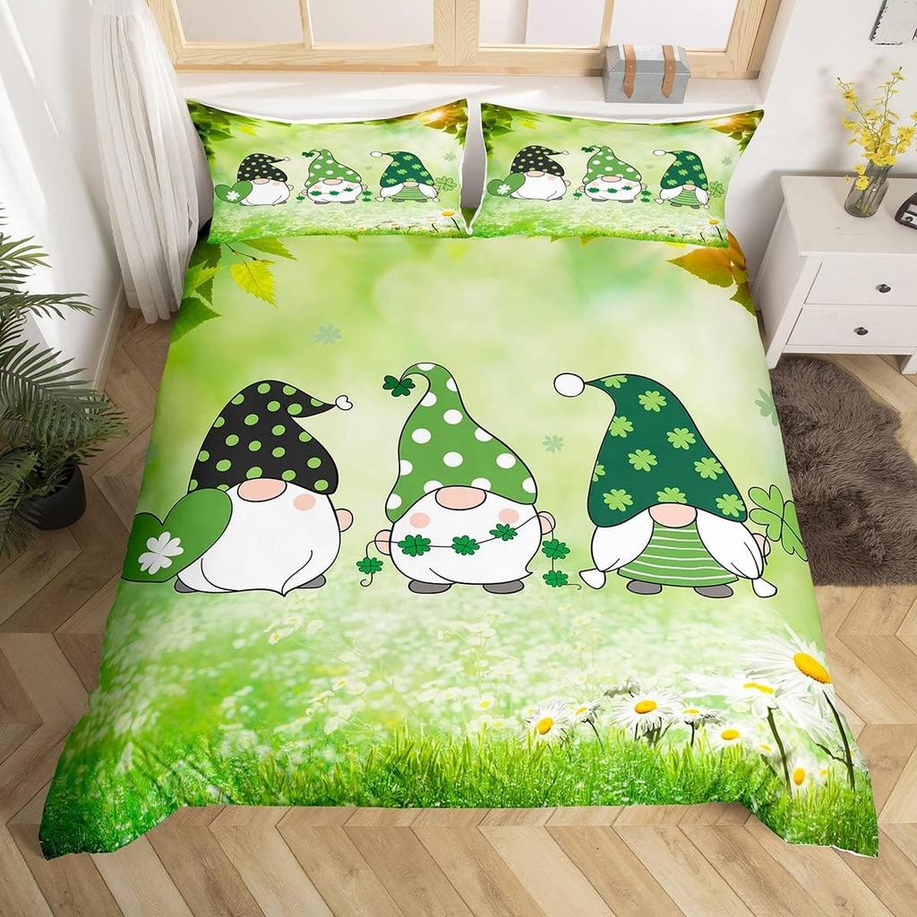 Spring Gnomes Duvet Cover Twin King Size Botanical Sunflowers Butterfly Print Bedding Set Garden Theme Floral Comforter Cover