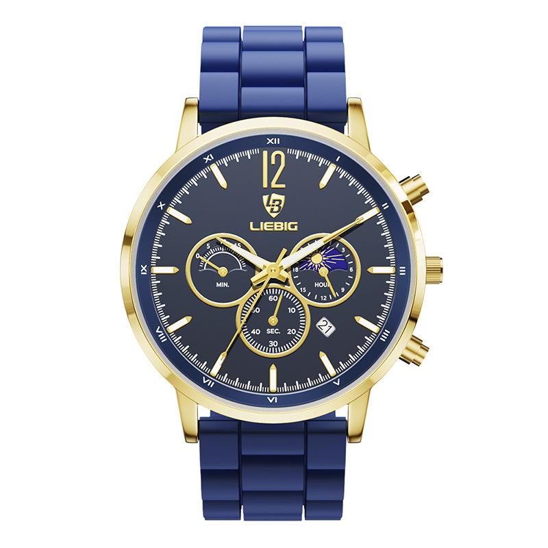 

Гарячий розпродаж Чоловічий годинник LIEBIG Кварцовий годинник із циферблатом із трьома очками Водонепроникний чоловічий годинник із силіконовим ремінцем Бізнес-годинник