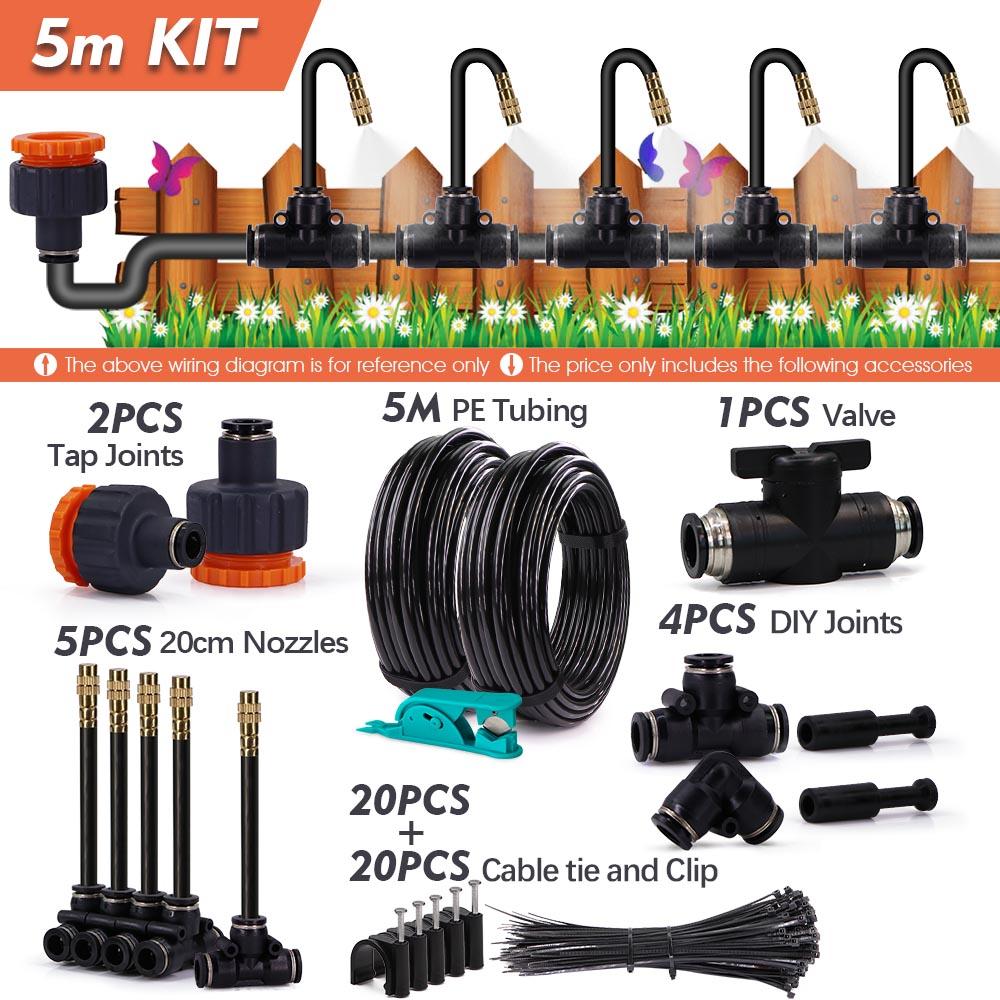 30-5m Free-bend Sprayer System 5/8mm PE Hose Misting Cooling Outdoor Garden Plant Fogging Watering Irrigation Humidification Kit
