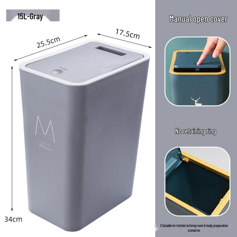 Press-Type Trash Can with Lid for Home, Hotel, or Bathroom
