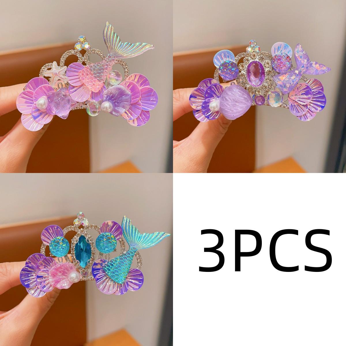 

3 шт. Маленькие девочки Корона русалки Заколка для волос Замороженная Снежная Головной убор Вилка для волос Морской стиль Аксессуары для волос для девочки