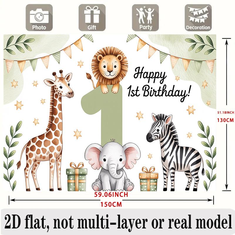 Party Backdrop Flat Banners Lion Elephant Giraffe Zebra First Celebrations Wedding Photo Booth Background Front Door Decor