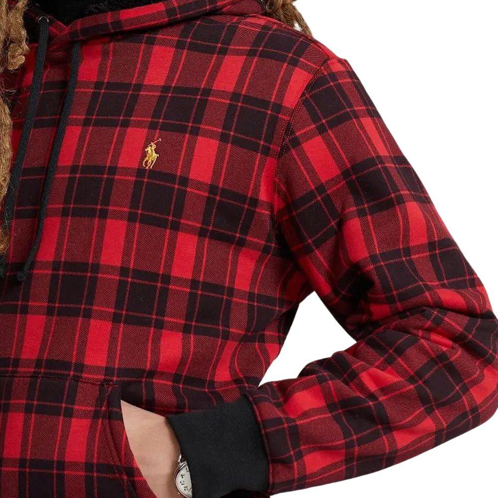 Polo Ralph Lauren Plaid Pile Fleece Hoodie With Logo Embroidery Men Hoodies Red MNPOKNI16823-211