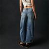 Women Vintage American Style Denim Jeans Knee Splicing Design Straight Pants Female Commuter Casual Loose Mid Waist Trousers