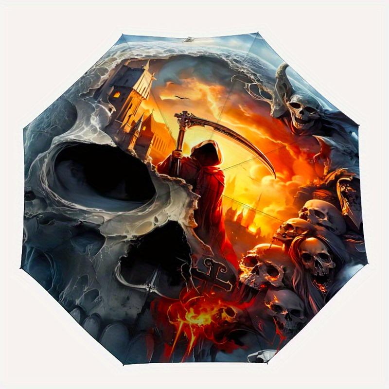 1pc Skull of Death Automatic Opening and Closing Umbrella - Lightweight 3-Fold Design, Suitable for Fans, Travel, Daily Use, Interesting Shape, C
