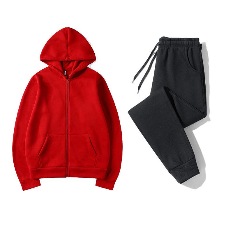 Autumn and Winter Zipper Shirt Hooded Sweater Sweatpants Set Sportswear, Solid Color Couple Hoodie, Sweater Set