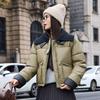 Fashion European Lapel Cotton Coat Women Winter Short Padded Jacket Knit Thick Stitching