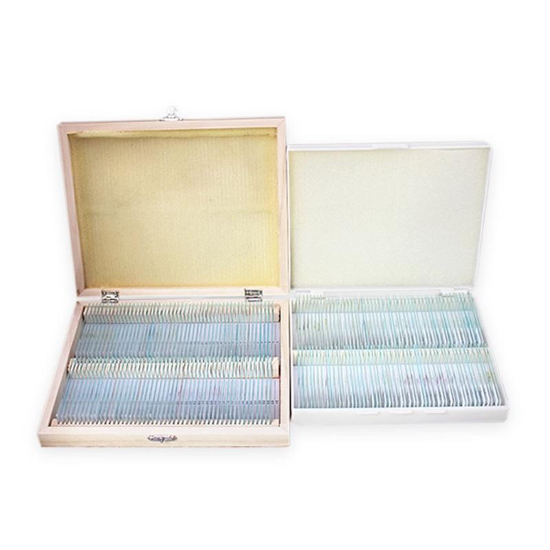 25/50/100 Pcs Prepared Premade Microscope Slides Set Basic Biological Science Education with Wooden for Case