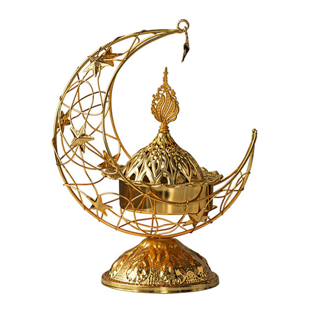 Middle East Handheld Crescent Metal Incense Burner Black/Gold Living Room Tabletop Aromatherapy Burner Arab Eid Ornament
