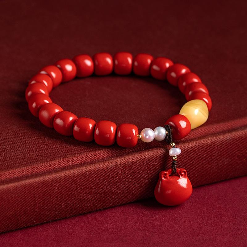 Cinnabar Peace Lock Natural Amber Pearl Purple Gold Sand Imperial Sand Bracelet Jewelry Women s Gift New Style High content of purple go