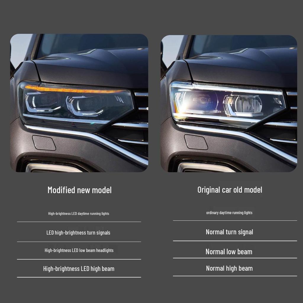 Compatible 19-22 Volkswagen Tayron Headlight Assembly - LED Projector with Daytime Running Lights & Flowing Turn Signals