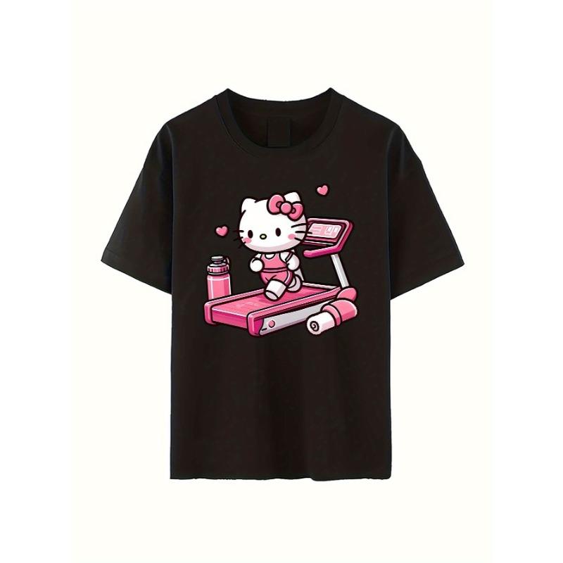 

Hello Kitty Treadmill Fitness Print Unisex TShirt Comfortable Crew Neck Casual Top Summer Short Sleeve Plus Size Cotton S