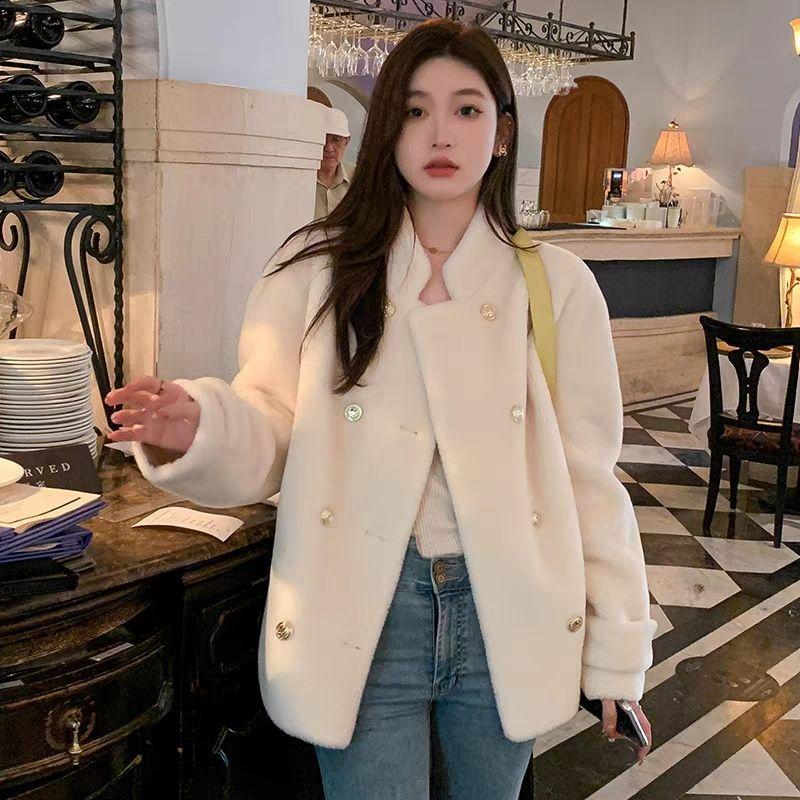 

Новая меховая интегрированная зимняя шуба из искусственного меха под овчину, стойка-воротник, утолщенная имитация норки, двубортная, теплая S [80-50kg]