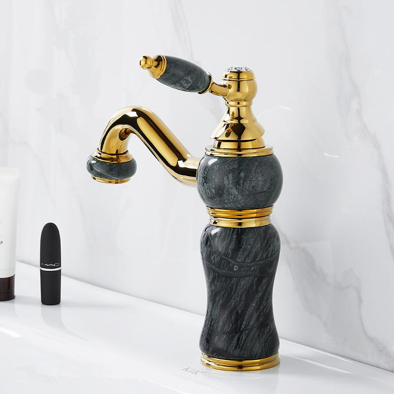 Gold Bathroom Faucet Brass and Marble Gold Bathroom Basin Faucet Cold And Hot Water Mixer Sink Tap Deck Mounted  Gold Tap