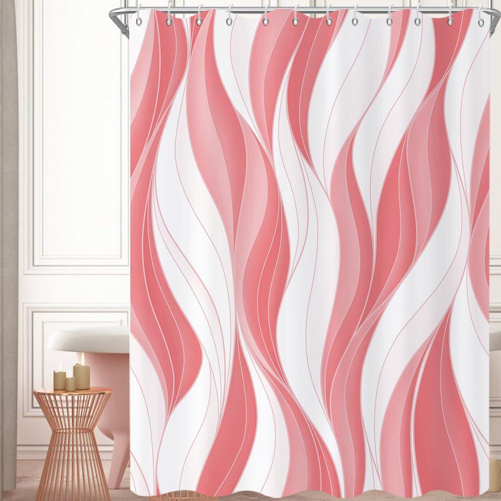 Brązowa Zasłona Prysznicowa Nowoczesna Abstrakcyjna Brązowo-Białe Paski Stopniowa Zmiana Prosta Zasłona Łazienkowa Wodoodporna Tkanina Można Prać w Pralce Z Haczykami