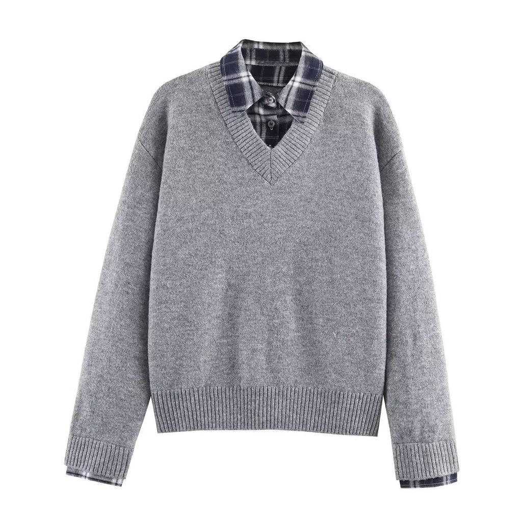 European Style 2026 Elegant Women's Plaid Two-Piece Knitwear