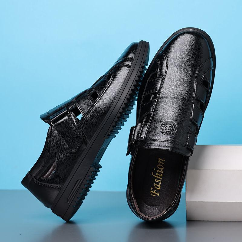 Leather shoes men's summer new men's hollowed-out casual breathable leather dad hole shoes