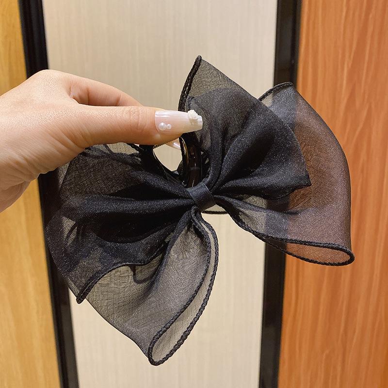 Sweet Mesh Lace Bow Large Hair Claw For Women  Hair Clips Commuting Versatile Claw Clip Hairpins Hair Accessories