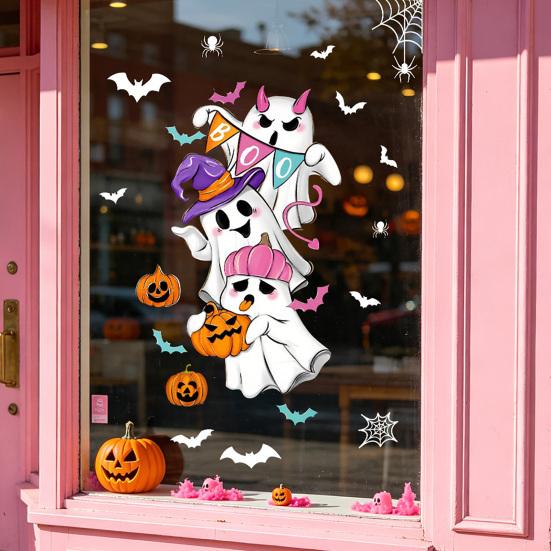 Decorative Seasonal Ornaments Halloween Ghost/Skeleton Static Window Clings, PVC Waterproof Glass Stickers, Pvc Decals Removable for Home Party