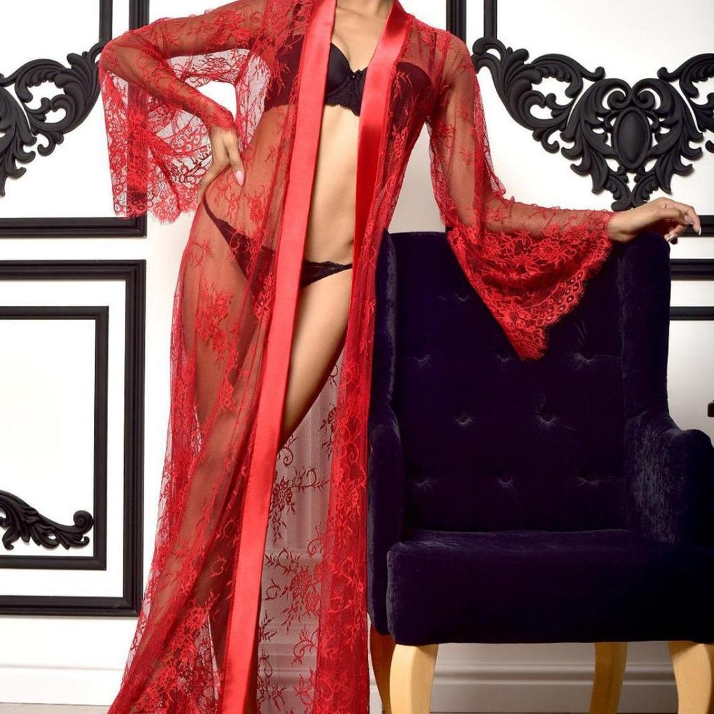 Europäisches & Amerikanisches Sexy Damen-Mesh Durchsichtiges Langes Nachthemd Set