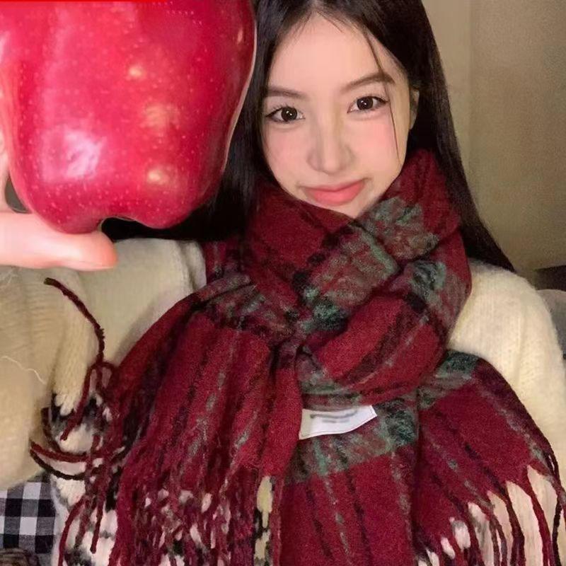 Woolen Scarf Women Chic Autumn Winter Colorful Plaid Tassel Warm Muffler Female Thermal Shawl Lady