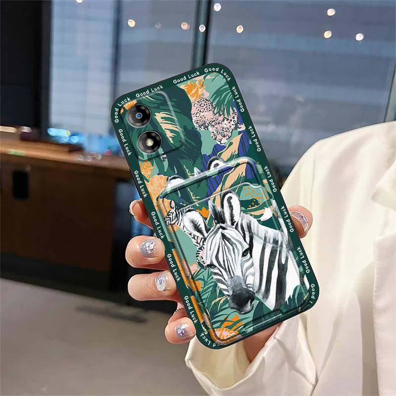 Dirt-resistant TPU Phone Case For MOTO E13 Graffiti Anti-dust Back Cover Cover Cartoon Soft Case Card Slot Cute Card Bag