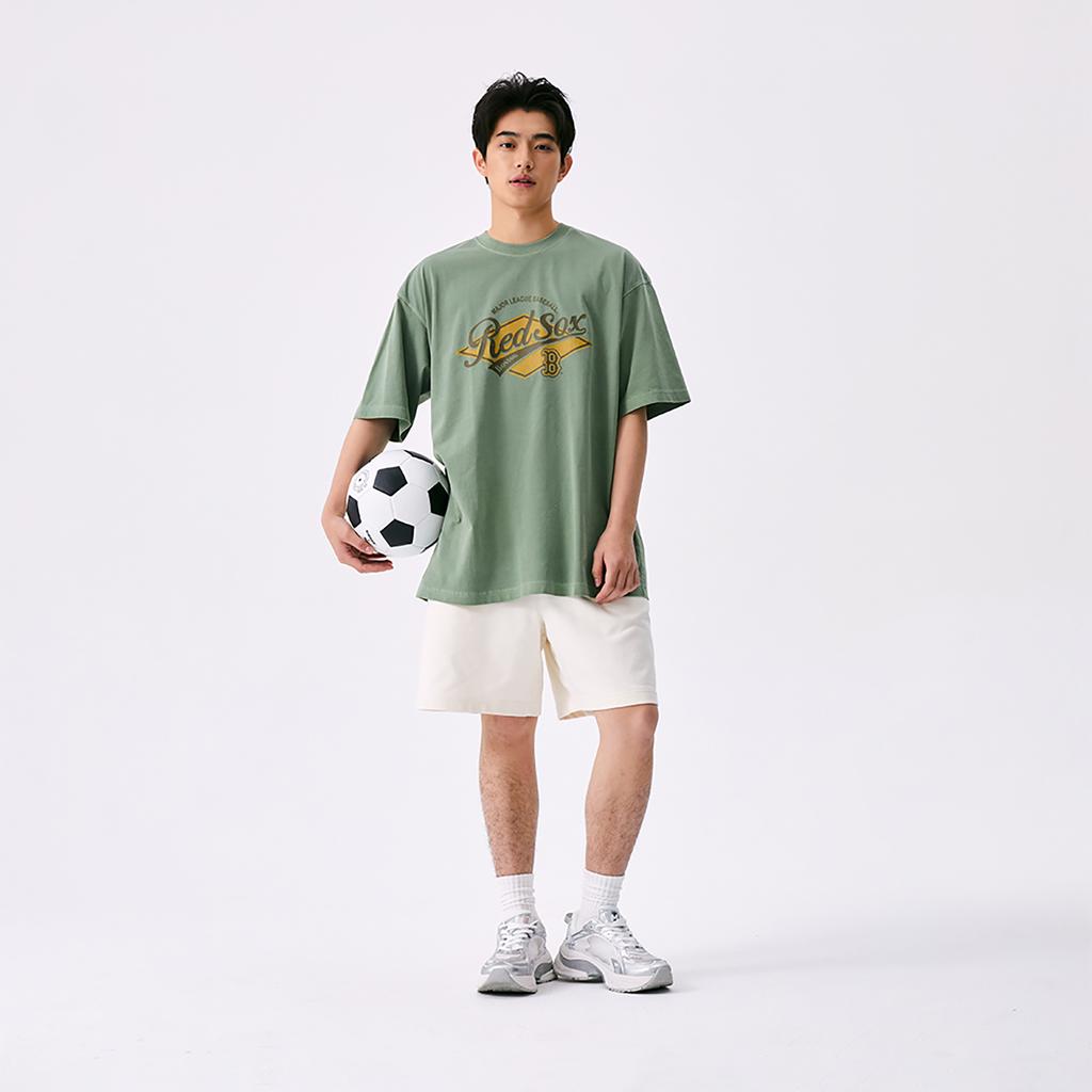 New MLB Preppy Style Collection Basic Boston Red Sox SS25 T Shirt Unisex Khaki 3ATSV0753-43KAP