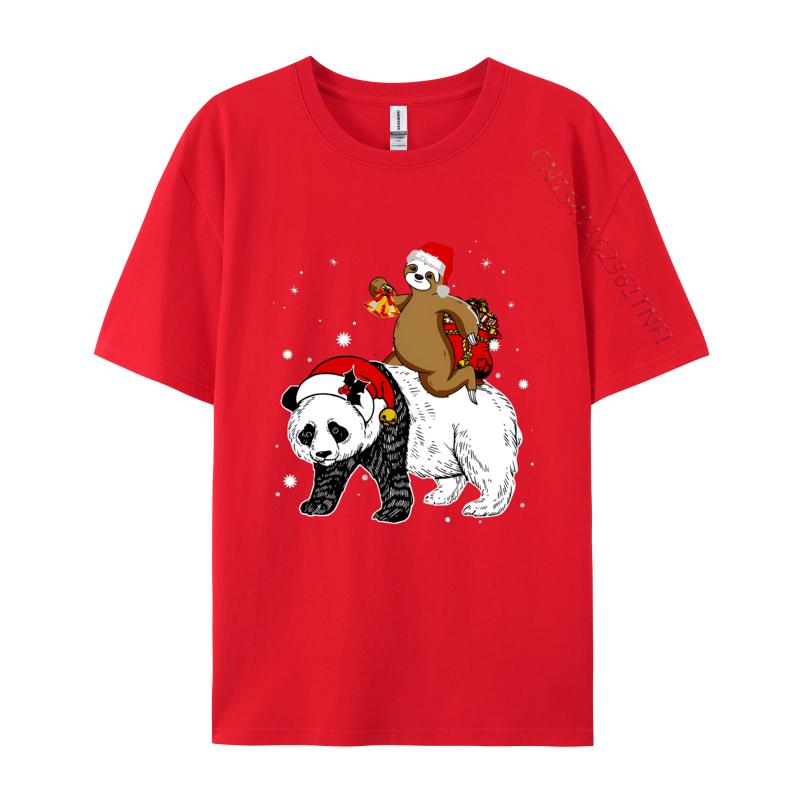 Santa Sloth Riding Panda Lover Funny Tshirts Tees Coupons Funny Tshirt Cotton Boy T Shirt Leisure Luxury T Shirt