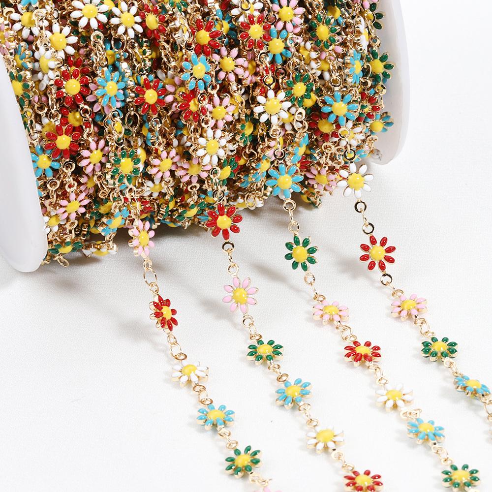 1Meter Daisy Flower Chain Enamel KC Gold Beaded Chains for Necklace Choker Bracelet Earrings DIY Jewelry Making Accessories