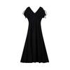 Hepburn Style Black V-neck Dress Children's Summer New French Small Flying Sleeves Huge Good-looking Pinched Waist Dress