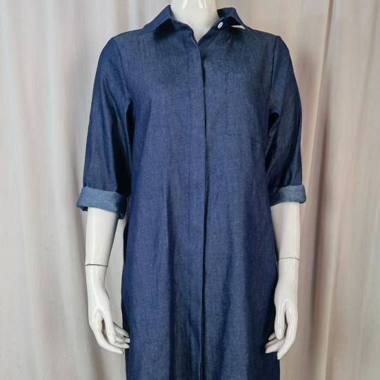 Denim Dress Single Breasted Pockets Summer Buttons Knee Length Dress Streetwear