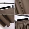 High-Waisted Midi Skirt Buttons Decor Irregular Large Hem A-Line Skirt Solid Color Summer Thin Skirt