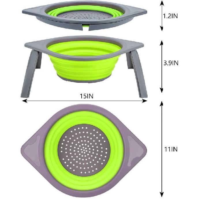 Collapsible Colander - LianXH 4 quart Space-Saver Collapsible Food Strainer BPA Free for Kitchen, Colander Basket with Handle and Brackets Over the