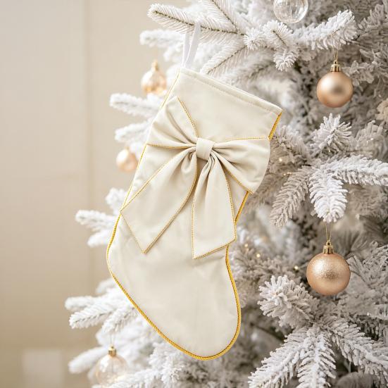 Festive Ornament for Wall Hanging Soft Velvet Christmas Stocking Fireplace Decor, Large Gift Bag Holiday Party Decoration Supplies with Bow,