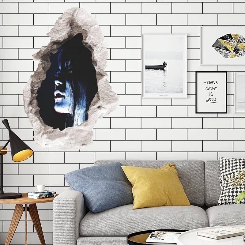 3d Realistic Horrifying Halloween Wall Breakthrough Ghost Girl Wall Sticker Removable Pvc Decor For Living Room And Hallway