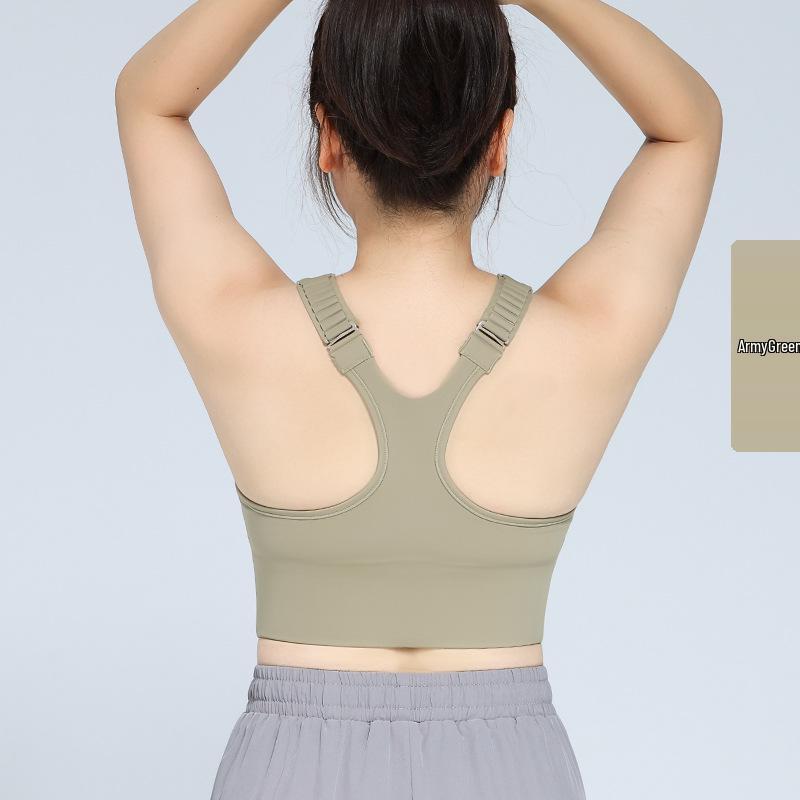 High Waist Tummy Control Sports Bra with Front Zipper, Longline Design, Full Coverage, High Impact Support, and Adjustable Straps.