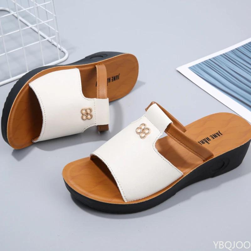 Fashion 2025 Womens Summer Slipper Retro Wedge female Casual Sandals Premium Open Toe Genuine leather sandal Vintage Non-Slip slipper